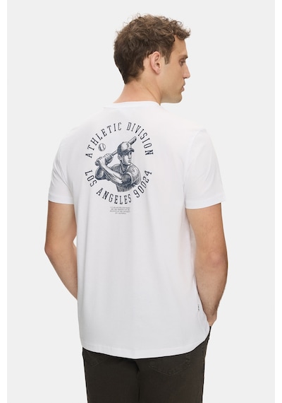 Telmo Beyaz Bisiklet Yaka Baskılı %100 Pamuk Standard Fit Erkek Tshirt Beyaz