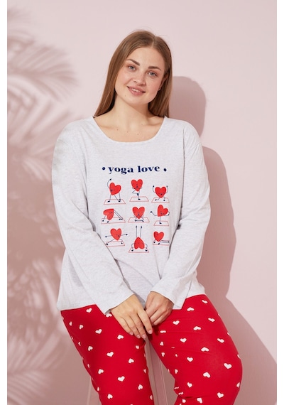 Siyah İnci Pamuklu Curve Büyük Beden Battal Boy Örme Pijama Takım 24240702 Gri