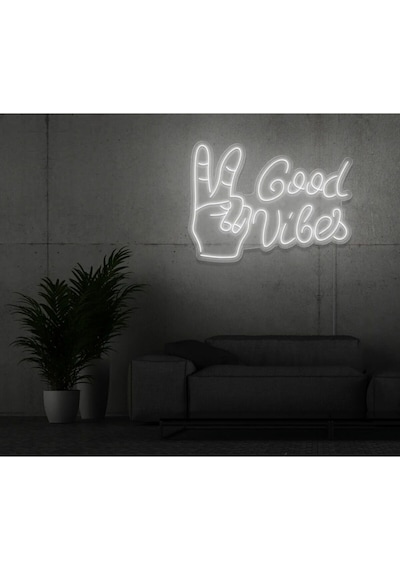 Good Vibes Yazılı Ve Şekilli Neon Tabela Beyaz