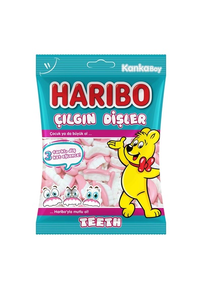 Haribo Yumuşak Şeker 80g Teeth - Diş Şeklinde Meyveli Şekerleme 8'li Avantaj Paketi - 8 Adet Tarı
