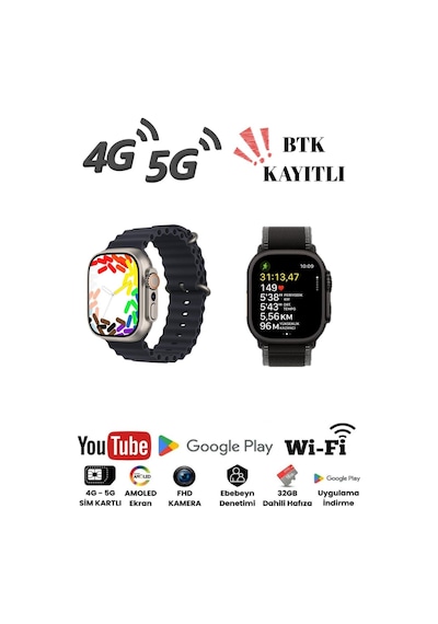 Hk Ultra One 4g/5g Akıllı Saat Sım & Gps Amoled Ekran 4gb Ram 32gb Kameralı & Fitness