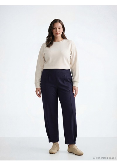 Lcw Vision Lacivert Loose Fit Kadın Pileli Süet Görünümlü Pantolon