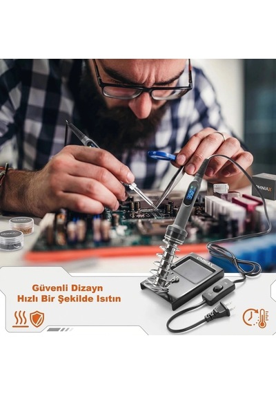 Omniax Havya Lehim Seti - 60w Elektronik Onarım Kiti Multimetre - Havya - Vakum Pompası Uç Seti - L