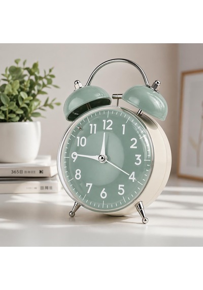Retro Çalar Saat Işıklı Analog Masa Saati Dekoratif Komodin Saati Bombe Kapaklı 15x10 Yeşil