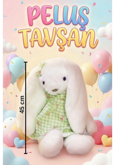 Yumuşacık Sevimli Tavşan Büyük Boy Peluş Oyuncak 45 Cm Beyaz