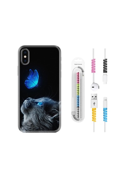 Apple Uyumlu iPhone XS Max Kılıf Kablo Koruyuculu Butterfly Cat 1891