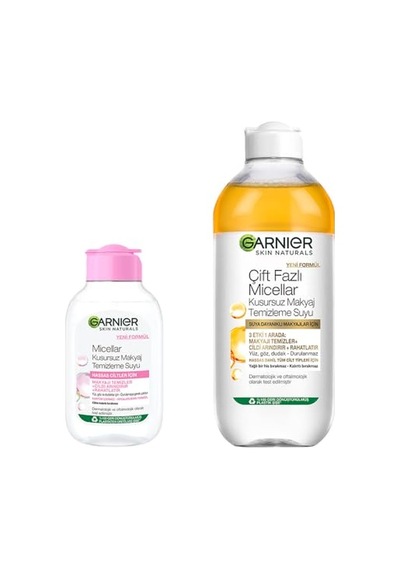 Garnier Skin Naturals Micellar Kusursuz Makyaj Temizleme Suyu 100 Ml & Çift Fazlı Micellar Kusursuz Makyaj Temizleme Suyu 400 Ml Cilt Bakım Seti