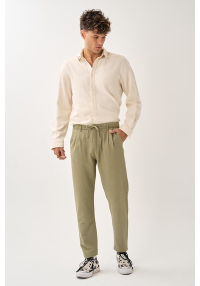 Alexandergardi Regular Fit Beli Lastikli Keten Pantolon haki