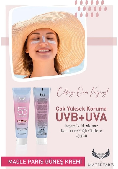 Macle Paris Çok Yönlü Yüksek Koruyucu Güneş Kremi SPF50+ 100 ML Macle Paris Çok Yönlü Yüksek Koruyucu Güneş Kremi SPF50+ 100 ML