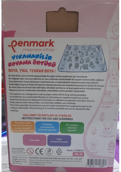 Boyama Örtüsü Boyama Halısı Yıkanabilir 100 X 150 Cm Penmark 12 Li Jumbo Keçeli Kalem Hediyeli