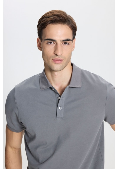 Ac&Co / Altınyıldız Classics Erkek Grı-grı Pamuklu Slim Fit Dar Kesim Polo Yaka Tişört