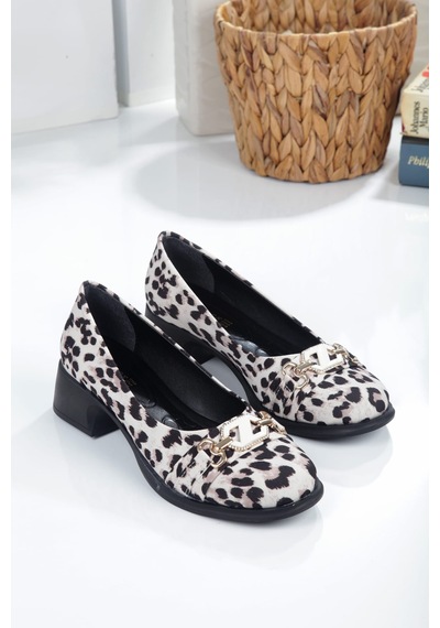 Sarı Tokalı Babet Bej - Leopar