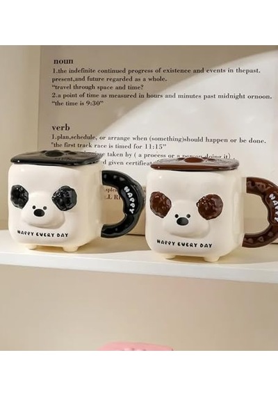 3d Kabartma Köpek Figürlü Seramik Kupa