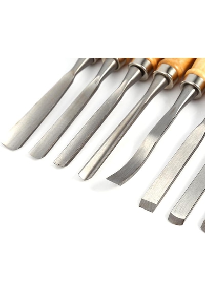 12 Parça Ahşap Saplı Profesyonel Oyma Keski Seti İskarpela Ahşap, Linolyum Ve Hobi Oyma İşleri İçin Dayanıklı Çelik Uçlu, Ergonomik Tutma Saplı, Taşıma Kılıflı Detaylı El Aletleri Seti