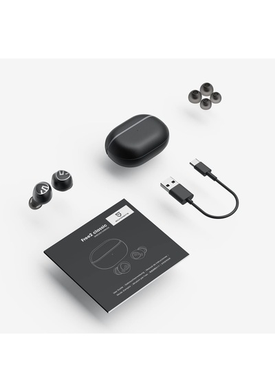 Free2 Classic, Kablosuz Bluetooth V5.1 Kulaklık Ipx5 Suya Dayanıklı Kulak İçi Bluetooth Kulaklık, Dahili Mikrofonlu, 30 Saat Çalma Süresi Siyah