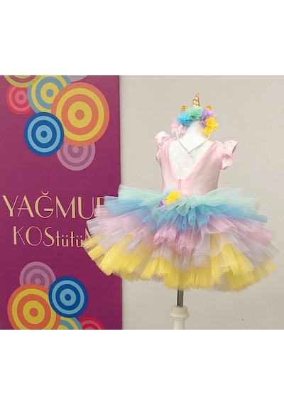 Unicorn Model Kız Çocuk Bebek Abiye Elbise Kostüm (369035771)