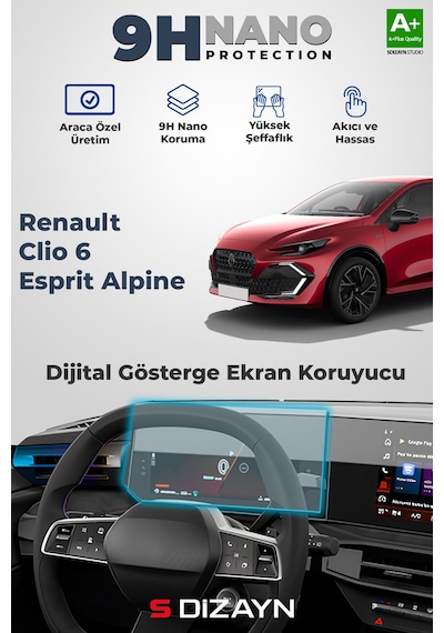 S-dizayn Renault Clio 6 Esprit Alpine 9h Nano Dijital Gösterge Ekran Koruyucu Parlak 2026 Üzeri A+ Kalite