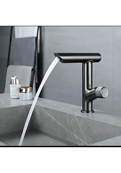 Antrasit Modern Tezgah Üstü 360 Döner Banyo Lavabo Bataryası Siyah