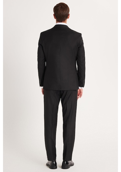 Tudors Erkek Slim Fit Siyah Esnek Likralı Kumaş Sivri Yaka Yelekli Takım Elbise-33907 Siyah