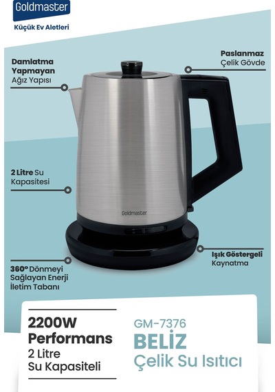 Goldmaster GM7376 Beliz 2200 W Paslanmaz Çelik Su Isıtıcısı