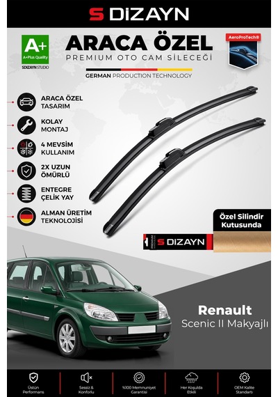 S-dizayn Renault Scenic - Grand Scenic Jm Makyajlı Ön Cam Silecek Seti 2006-2009 Premium Araca Özel 65-55 Cm A+ Kalite