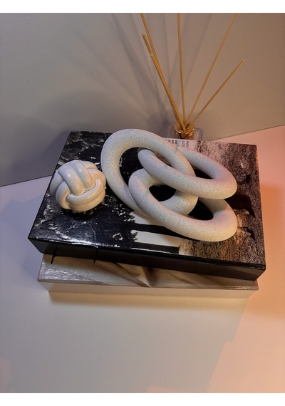 Modern Beyaz Zincir Dekoratif Obje Şık Masa Üstü & Kitaplık Süs Eşyası 14 Cm X 3 Zincir Bloğu