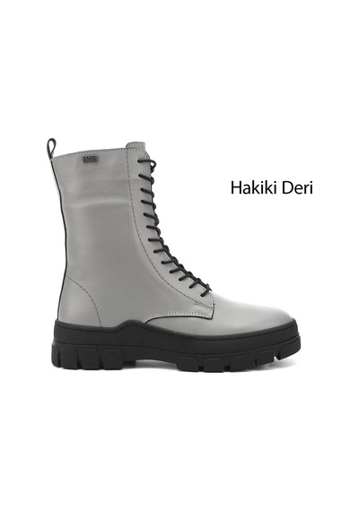 Gönderi(R) Gönderi R Gri Fermuarlı Kauçuk Taban Hakiki Deri Postal Bot Gri