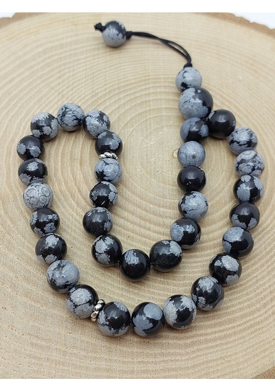 Kar Tanesi Obsidyen Taşı 33lük Özel Tasarım Tesbih 8mm 5640 Çok Renkli