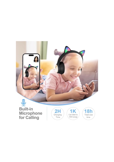 Lexroo Renkli Büyük A Kalite Kulak Üstü Taç Renkli Işıklı Kedi Kulaklı Kedi Kabartmalı 5.3 Version Çok Renkli