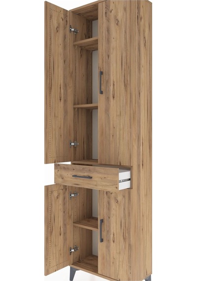 Arges Dolap 4 Raflı Tek Çekmeceli 4 Kapaklı 60x30x221 Çam-çam Çam
