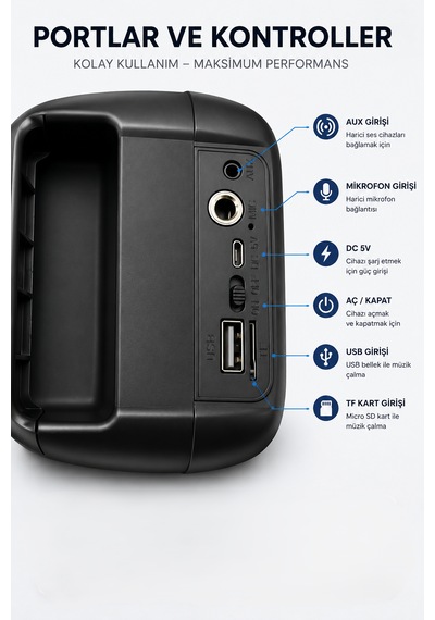Mikrofon Girişi İle Karaoke Keyfi Usb, Tf Kart Ve Aux Desteği Bluetooth Hoparlör
