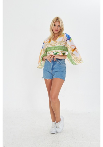 Kutaf Yeşil Bohem Crop Bluz Yeşil