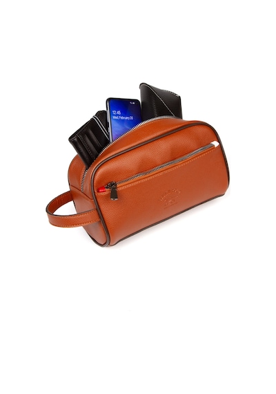 Newish Polo Erkek Deri Portföy Clutch Traş Kozmetik Bakım Ve Günlük El Çantası 14x24cm New171 - Taba