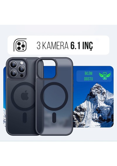 İphone 13 Pro İçin Kılıf Kamera Korumalı Magsafe İle Uyumlu Kablosuz Şarj Özellikli Mat Şeffaf Renkli Telefon Kılıfı Siyah