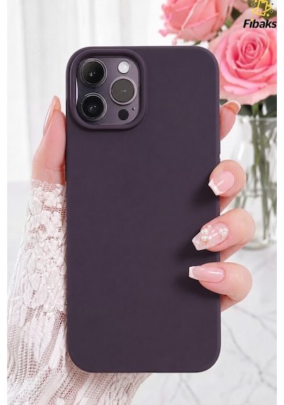 Fibaks iPhone 14 Pro Max Uyumlu Kılıf Renkli Içi Kadife Silinebilir Logosuz Lansman Kapak Mor