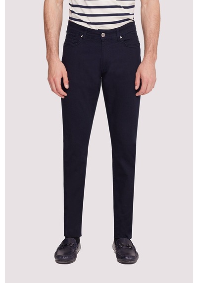Erkek Lacivert Slim Fit Üst Cep Kanvas Pantolon Lacivert