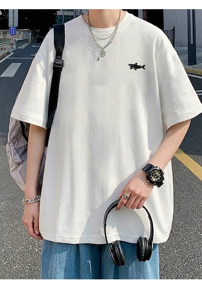 Startmore Shark Graphic Drop Shoulder Sweatshirt Beyaz Beyaz