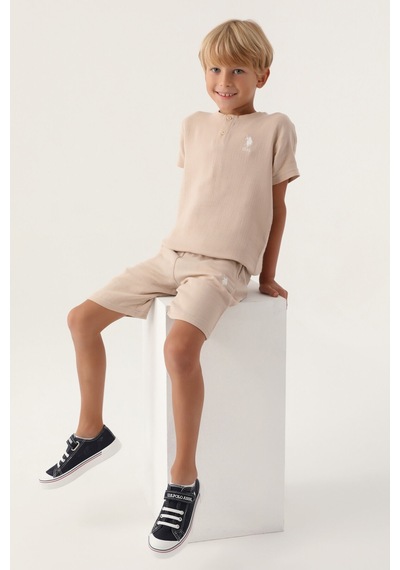 U.S. Polo Assn. Lisanslı Buttoned Bej Erkek Çocuk Bermuda Takım 5274-43111 Bej