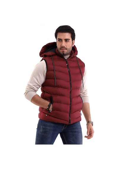 Euromoda Everest Jel Dolgu Çıkartılabilen Fermuarlı Kapüşonlu Erkek Şişme Yelek Bordo