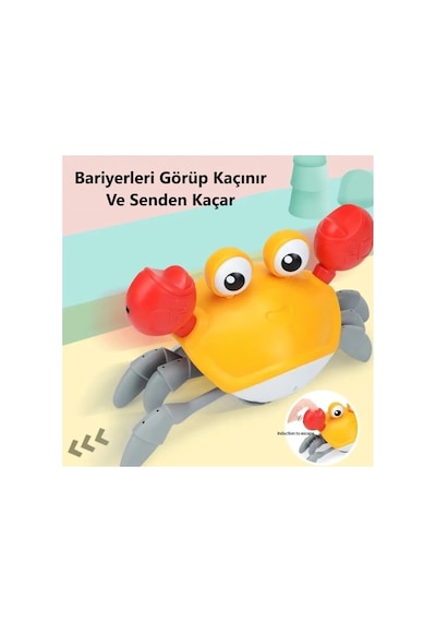 Emeklemeye Ve Yürümeye Yardımcı Şarjlı Çarpma Sensörlü Sağa Ve Sola Hareket Eden Oyuncak Yengeç