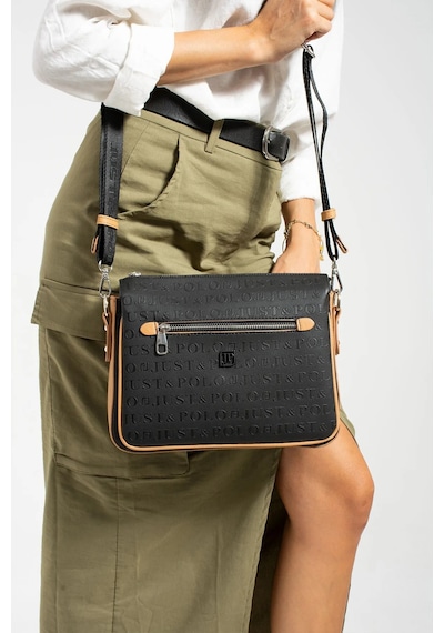 Just Polo Kadın Baskılı Omuz Çantası Shopper Siyah - Camel