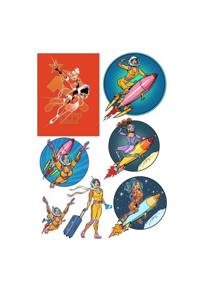 Astronot Kadın Sticker Set 2 7 Parça Telefon, Tablet, Defter, Laptop Sticker
