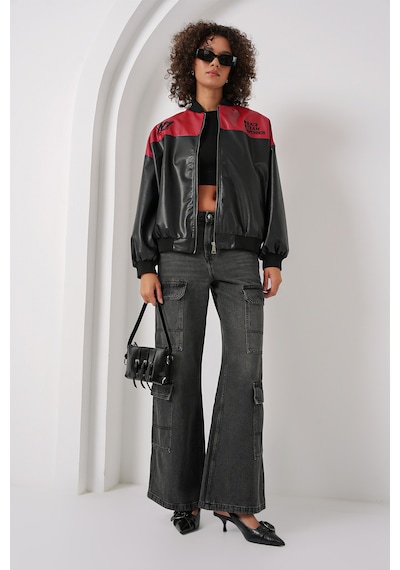 Bigdart 0698 Baskılı Suni Deri Bomber Ceket - Bordo