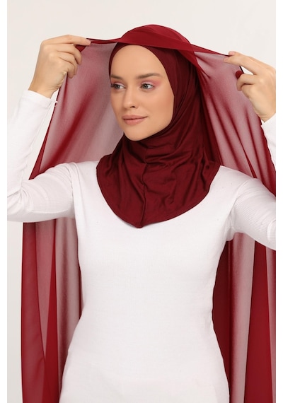 Altobeh Hazır Lüks Pratik Hijablı Şifon Şal Bordo