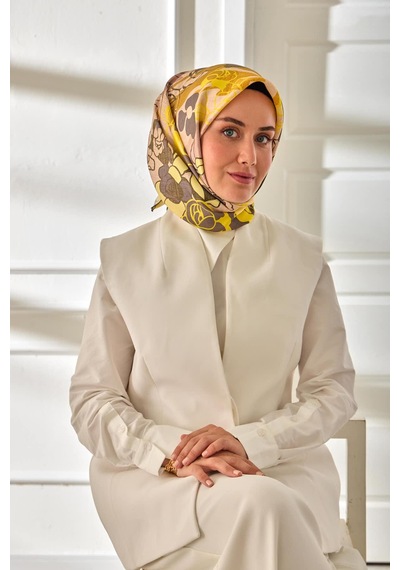 Silk Home Twill İpek Eşarp 11483-31 Gül Kurusu, Pudra, Butter Yellow, Sarı