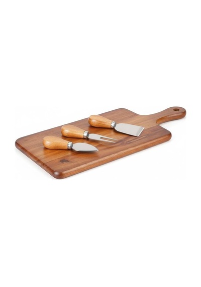 Haus 4 Parça Akasya Ahşap Peynir Sunum Seti Ve Bıçak Takımı - 29x18 Cm Şarküteri Ve İkramlık Tahtası - Paslanmaz Çelik Peynir Bıçakları Çok Renkli