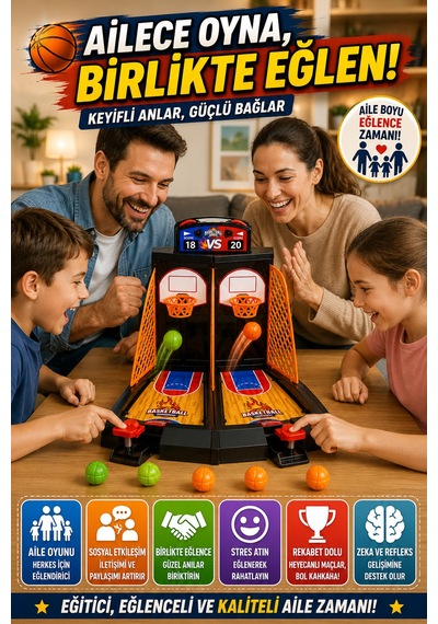 2 Kişilik Parmak Basketbol Oyunu Skor Tablolu Masaüstü Mini Basket Potası Eğitici Çocuk Oyuncağı