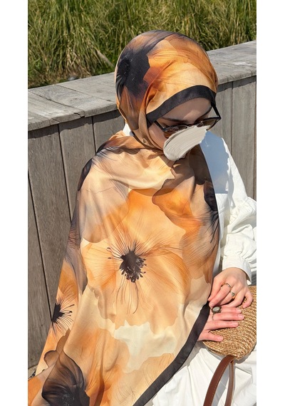 Qalortex Scarf Pamuklu Rosaly Desen Şal-gold