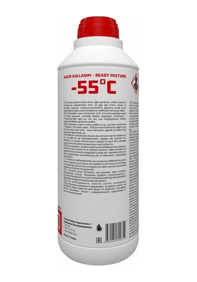 55 / -56 Derece Hazır Karışım 1.5 Litre Kırmızı Organik Antifriz - G12 Üretim Yılı: 2026 Diğer