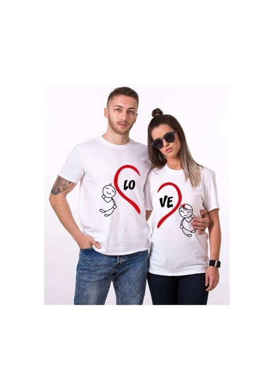 Tshirthane Lo Ve Kalp Sevgili Kombinleri Tshirt Kombini (528223658) Beyaz